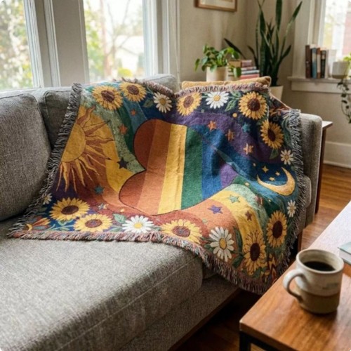 Retro sun and moon blanket - retro,