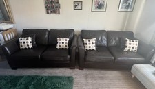 Brown leather two seater - leather,