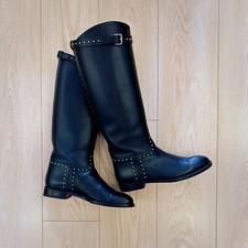 RARE Hermes Ladies Black Leather Silver Studded Kelly Jumping Boots Size 38 US8