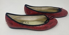 French Sole size 5 (38) red leather snake print & black flats with bows