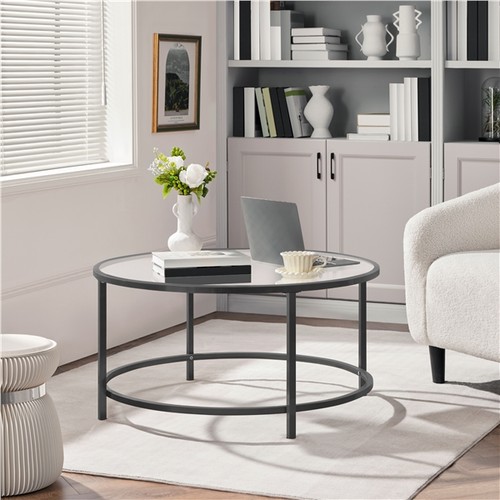 Round coffee table - coffee, tempered