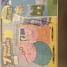 Peppa Pig 7 Wood Puzzle In Wooden Storage Box Brand New  