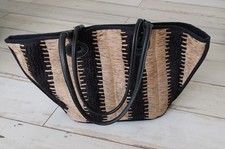 Jigsaw Large Tote Shoulder Bag, Jute And Paper, Black And Light Brown