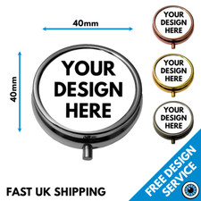 Custom Printed Metal Pill Box • Personalised Metal Tablet Storage •  Round Tin