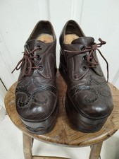 Original Vintage 1970s Huge Mega Platform Shoes Mens BrownLeather And Snakeskin