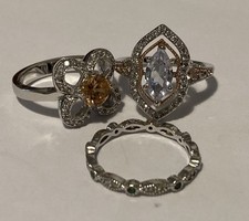 3 X Ladies Dress Rings. Size L-L 1/2. Silver Tone. Excellent (8.47g)