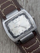 Henleys Men's Rectangular Quartz Watch On Wide Leather Cuff Strap.