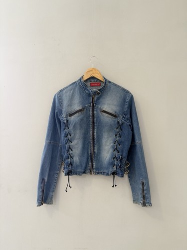 Vintage y2k denim moto jacket - denim,