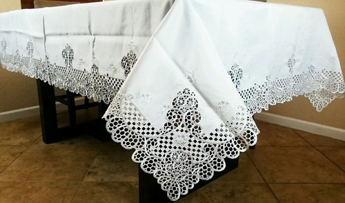 White 72x144 embroidered - white, 72x144"