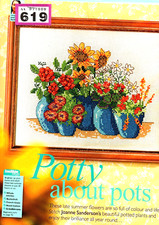 CROSS STITCH CHART - PATIO POTS - POTTY ABOUT POTS SUMMER FLOWERS (619A)