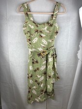 Collectif Hibiscus Sarong Dress Size 8 XS Tropical Green Belt Frilled