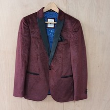 Marc Darcy London Burgundy Velvet Paisley Formal Suit Jacket Size 36