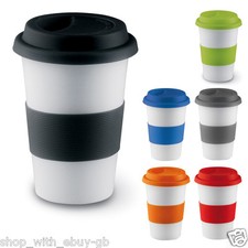 Ceramic Travel Mug Coffee Tea Cup Takeaway with Silicone Band and Lid 400ml