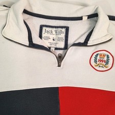 JACK WILLS 1999 Long Sleeve Red Blue White Rugby Polo Jumper Zip up M Mens