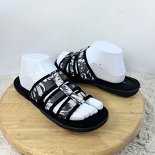 Avon Memory Foam Cushion Walk Slides Comfort Sandals Black White M (7-8)