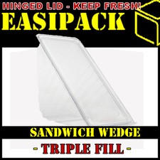 500 x TRIPLE FILL Sandwich Wedges - Deli Hinged Plastic Catering Cafe -Clear