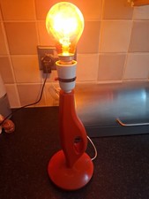 Vintage Mid Century Funky Orange Teak Wooden Danish Inspired Table Lamp 29.5cm