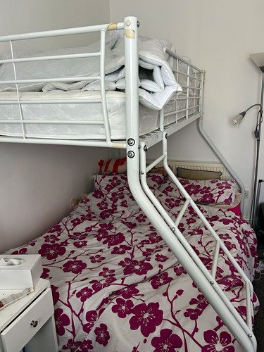 White metal triple - bunk, bed
