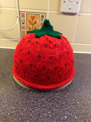 Hand knitted childs strawberry