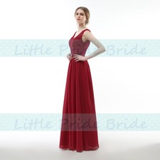 A-Line V-Neck Lacy Floor-length Chiffon Bridesmaid Dress With 6-22 (JS52)