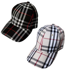 Beige/Black Checked cotton Baseball Caps buckle adjustable