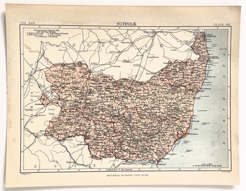 Suffolk antique map 1880 - c.,