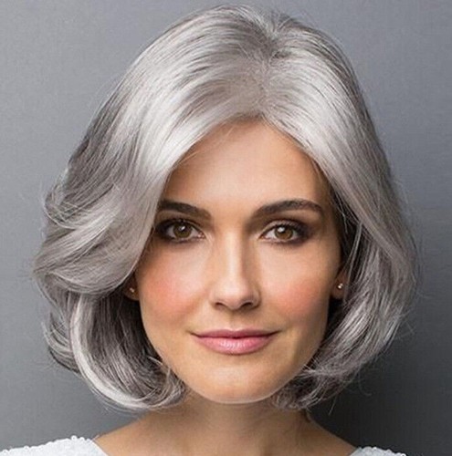 Woman wig silver gray bob - wig,