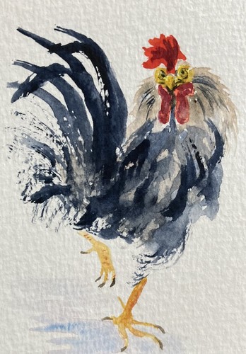 Original watercolour cockerel - watercolour,