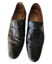 YVES SAINT LAURENT Mens 10M Vintage Wingtip Black Loafer Dress Shoe Block Heel
