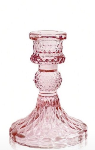 Pink jewel glass candlestick - pink,