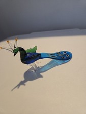Vintage handblown Murano Style glass peacock figurine Beautiful EUC