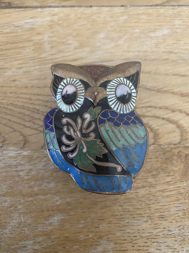 Vintage cloisonne owl pill box - owl,
