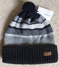 SATILA of Sweden Lovely 80% Lambswool Black Grey BOBBLE HAT Pompom Unisex Adult