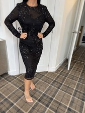 LIPSY DRESS SIZE 10 MESH SEQUIN BLACK BODYCON MIDI  BRAND NEW WITH TAGS