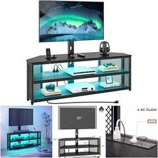 Black TV Stand 70 Inch Swivel Mount Power Outlet Storage Console