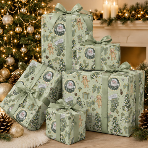 Sage green christmas gift wrap - green,