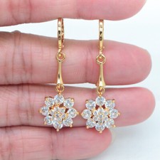 18K Yellow Gold Filled Women Women Red Topaz Blossom Flower Wedding Earrings