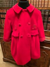 Girls' Italian Red Wool & Velvet Traditional Winter Coat - Age 2 (or bigger)