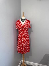 Hobbs Red/Cream Floral Pattern Lydia Jersey Formal/Party Midi Desses Uk 12 P