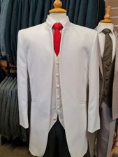 Mens White Nehru Collarless Jacket Weddings Prom Fancy Dress Grandad Beatles