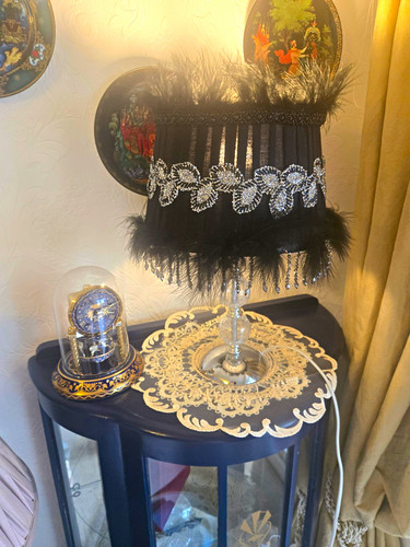 Black feather trim table lamp - feather,