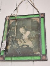 Edwardian Stained Glass Oyster Seller Lady, Rare Find