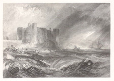TURNER LAUGHARNE CASTLE SHIPWRECK RIVER TAF WALES JMW Vintage Print of Etching