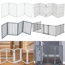Wooden Pet Gate Long Fence Foldable Puppy Dog PlayPen Safety Barrier w/ Feet NEW