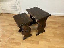 Vintage Jaycee Furniture Ltd Solid Oak Wood Set of 2 Nesting Tables Side Tables
