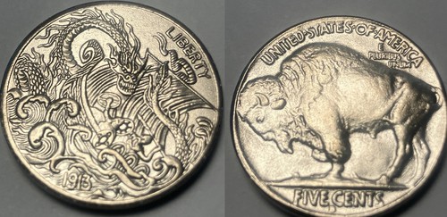 1913 hobo nickel coin - nickel, dragon
