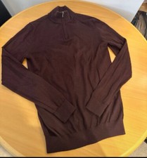 Reiss Jumper Mens Medium Burgundy 1/4 Zip 100% Wool Funnel Neck Top