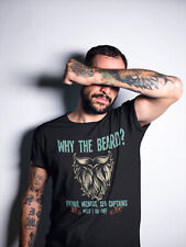 Mens  Cotton T-Shirt - WHY THE BEARD Vikings Hipster Father Movember