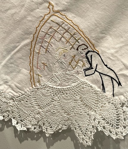 Vtg embroidered tablecloth - embroidered,