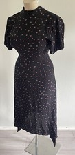 TOPSHOP Short Sleeve High Neck Midi Dress Black Polka dot 30's vintage style uk8